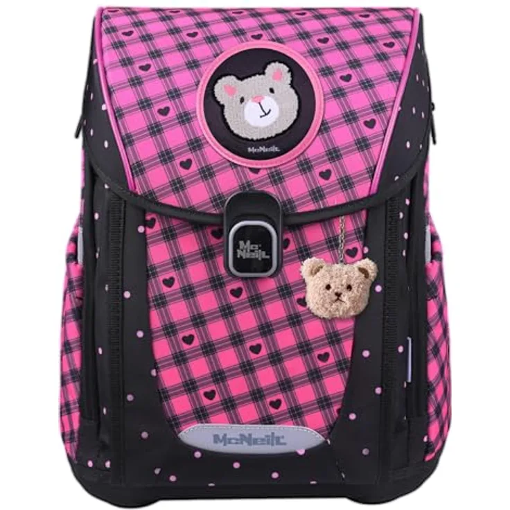 McNeill PRIMO Schulranzen Set 9tlg. (BUDDY), leichter Schulranzen mit ergonomischem Rückensystem, 19 L, inkl. gefülltem Etui, Sportbeutel und pinkfarbener Brotdose