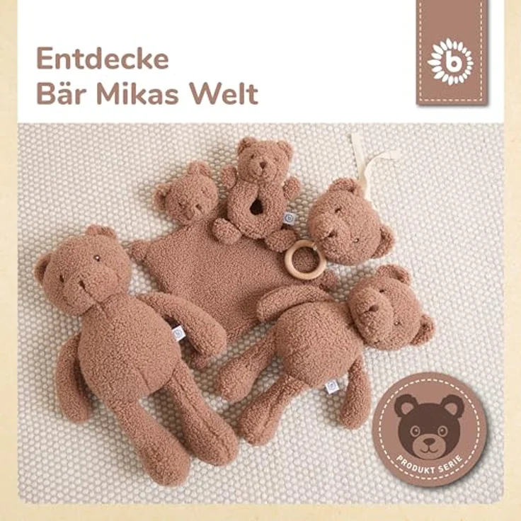 Bieco Kuscheltier Bär Mika mit Rassel, Teddybär aus Bouclé für Babys, niedliches Tierdesign, ab 0 Monate – Bild 6
