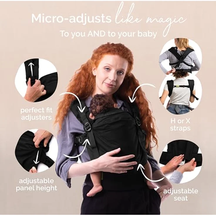 Boba X Babytrage "Black Beauty", ergonomische Babytrage für Neugeborene (3-20 kg) mit verstellbaren Gurten und integrierter Schlafkapuze – Bild 5