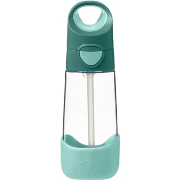 b.box TritanTM Trink- und Wasserflasche, auslaufsicherer Deckel, leicht fließender Silikon-Trinkhalm, 450 ml, Smaragdwald – Bild 4