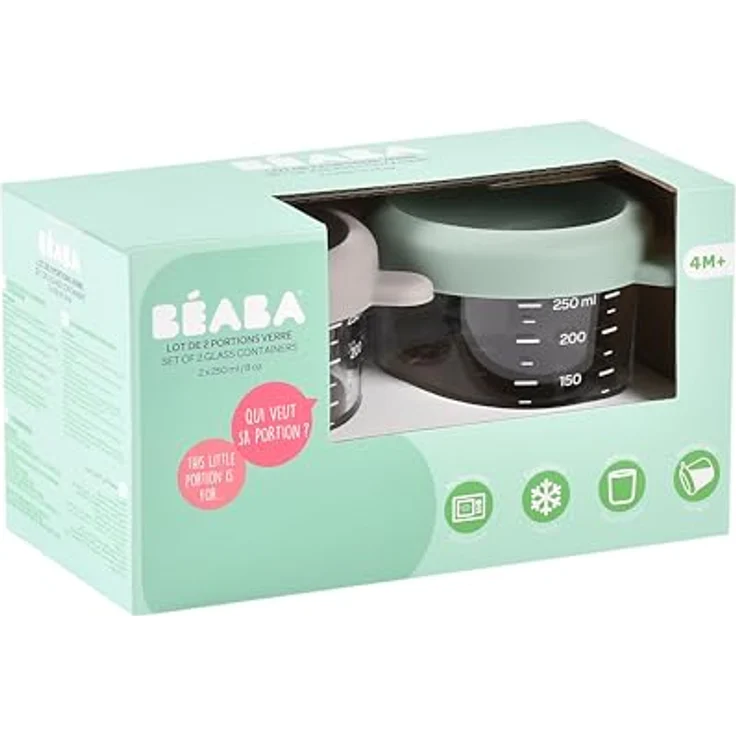 Beaba Aufbewahrungsbehälter 2er Pack aus Glas 250 ml, luftdicht, Sage Green Gazelle – Bild 7