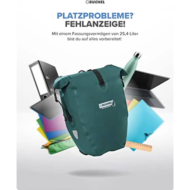 Büchel Fahrradtasche für Gepäckträger I 25.4 L - 100% Wasserdicht I mit Tragegriff und Schultergurt I fahrradtasche gepäckträger, gepäckträgertasche, fahrrad taschen hinten – Bild 3