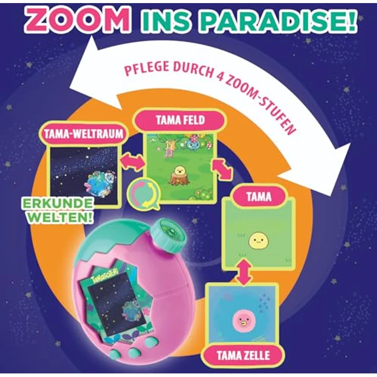 Bandai Tamagotchi Paradise Land Pink, interaktives Lernspielzeug mit Zoom-Regler, Minispielen und Freundeverbindung – Bild 3