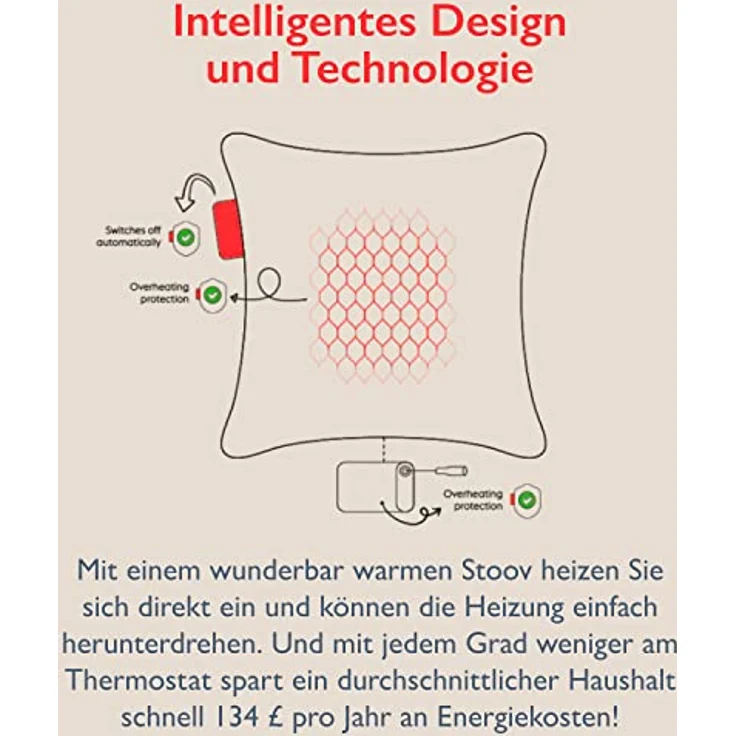 Stoov Ploov Wolle Heizkissen - Infrarot-Heiztechnologie - Heizelemente - Wärmekissen mit Abschaltautomatik - Weiches Kissen - Kabellos - 3/6 Stunden Wärme - 60 x 90 cm - Weiß – Bild 4
