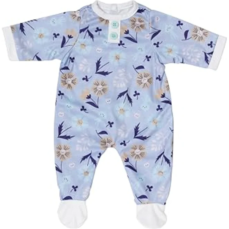 BABY Born Blauer Strampler mit Blumenmotiv, 43cm Puppenkleidung mit Knopfleiste und farbigen Füßchen, 838747 Zapf Creation – Bild 1