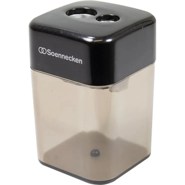 Soennecken Anspitzer Spitzdose 3400, Doppelter Metallspitzer für Stifte mit 8 und 11 mm Durchmesser, schwarz/transparent – Bild 1