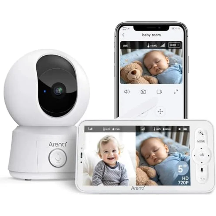 ARENTI AINanny B2 Kit, Full-HD Video-Babyphone mit 12,7 cm (5“) LCD-Bildschirm, IR-Nachtsicht, Schwenk- und Neigefunktion, Auto-Tracking, Temperatur- und Feuchtigkeitssensor, zwei-Wege-Audio – Bild 4