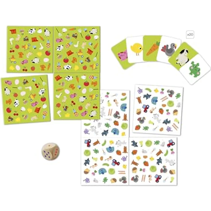 Janod Mein erstes Such- und Finde-Tierspiel, Beobachtungsspiel für 1-4 Spieler, ab 3 Jahren, 4 beidseitig bedruckte Kartonteile, inklusive 20 Karten und Holz-Würfel, J02455 – Bild 3