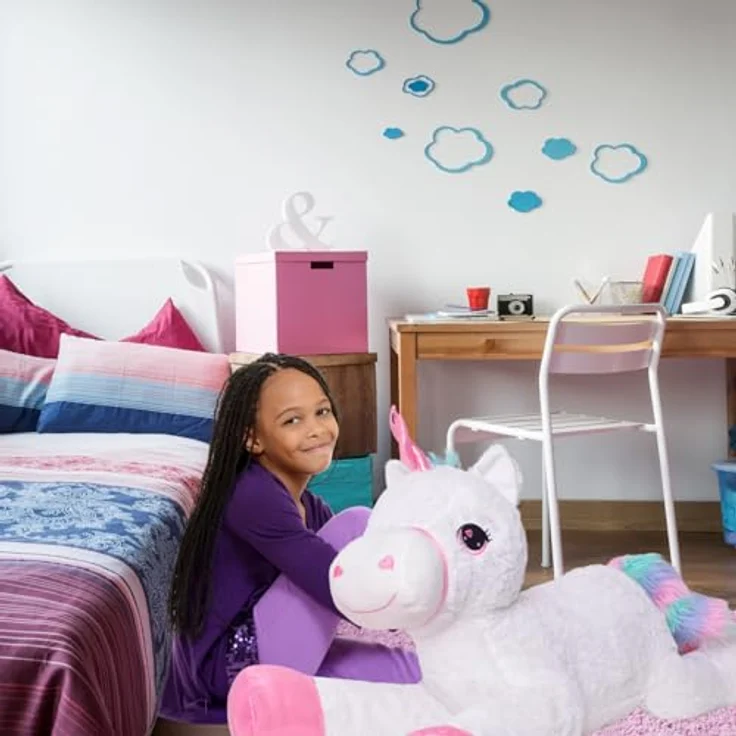TE-Trend XXL Einhorn Plüschtier 120cm, weißes Kuscheltier mit rosa Glitzerhorn und Regenbogen Schweif, ideales Geschenk für Kinder und Jugendliche – Bild 3