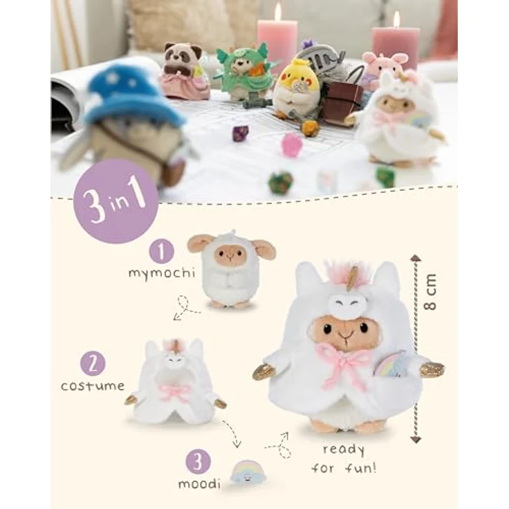 NICI Kuscheltier Schaf Wools 8cm mit Einhornkostüm und Regenbogen, mymochi Plüschtier in Geschenkbox, weiß – Kawaii Stofftier zum Kuscheln und Spielen – 62582 – Bild 5
