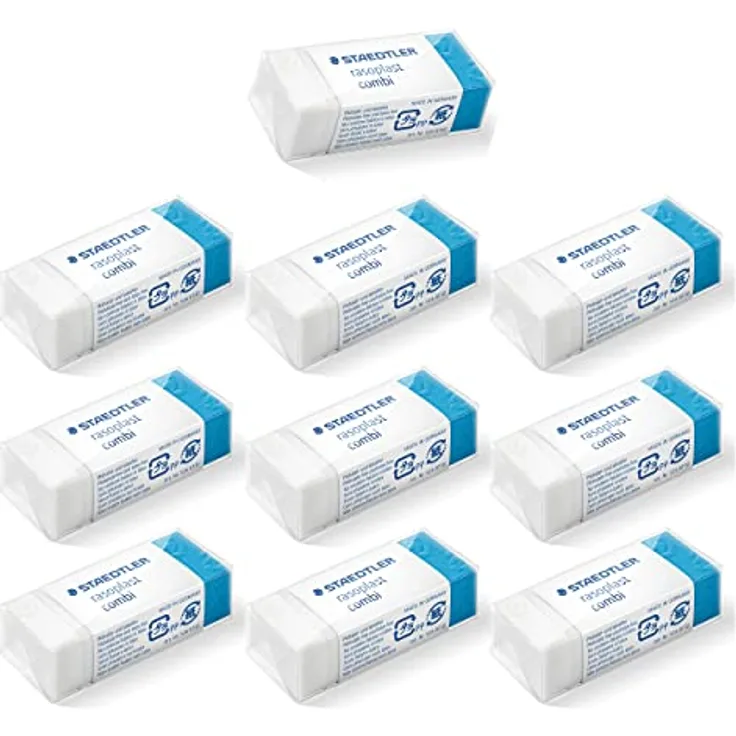 Staedtler Radierer rasoplast combi phtalat- und latexfrei, 10 Radiergummis in Weiß-Blau