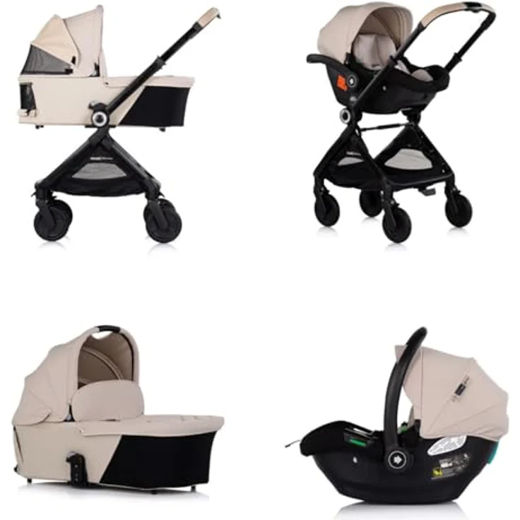 Chipolino Kombikinderwagen 3 in 1 Elite next GEN, Babyschale und Babywanne mit Sonnendach, verstellbare Rückenlehne, beige – Bild 4