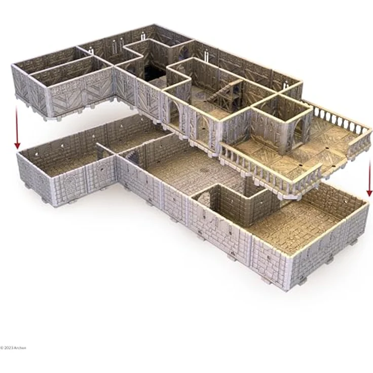 Archon Studio Dungeons & Lasers - Scales & Ales Tavern, Modularer Spieltisch mit 256 Stiften und 144 Clips, rustikales Design mit Keller und Balkonen – Bild 6