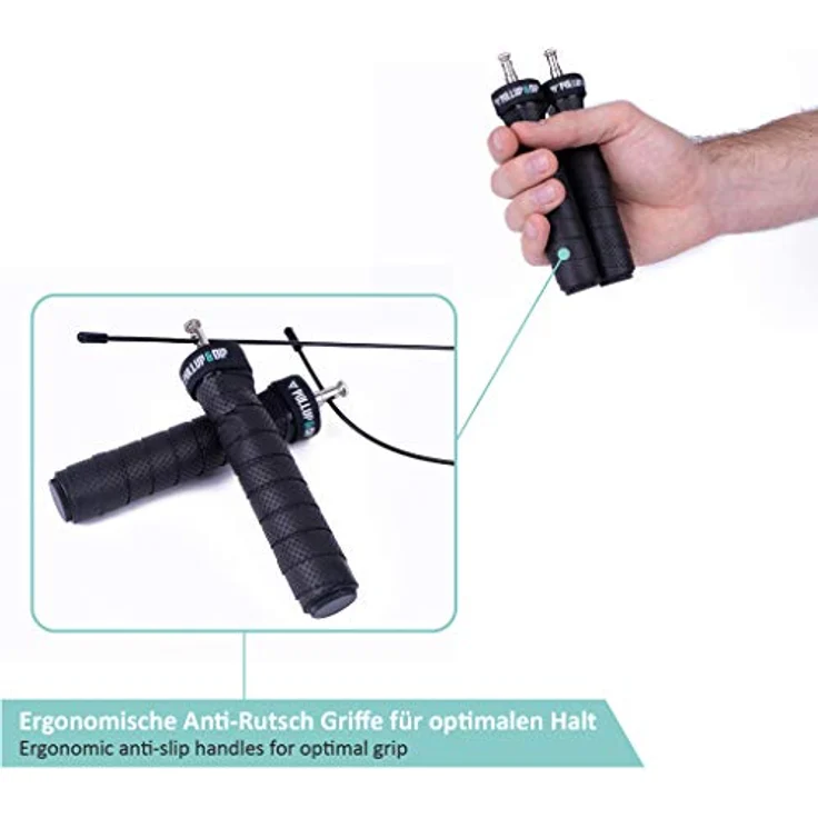 PULLUP & DIP Speed Rope, Fitness Springseil mit Profi Kugellager, ergonomischen Anti-Rutsch Griffen und verstellbarer Seillänge, PVC Ummantelung, 3 m für Ausdauertraining, Boxen und MMA – Bild 4