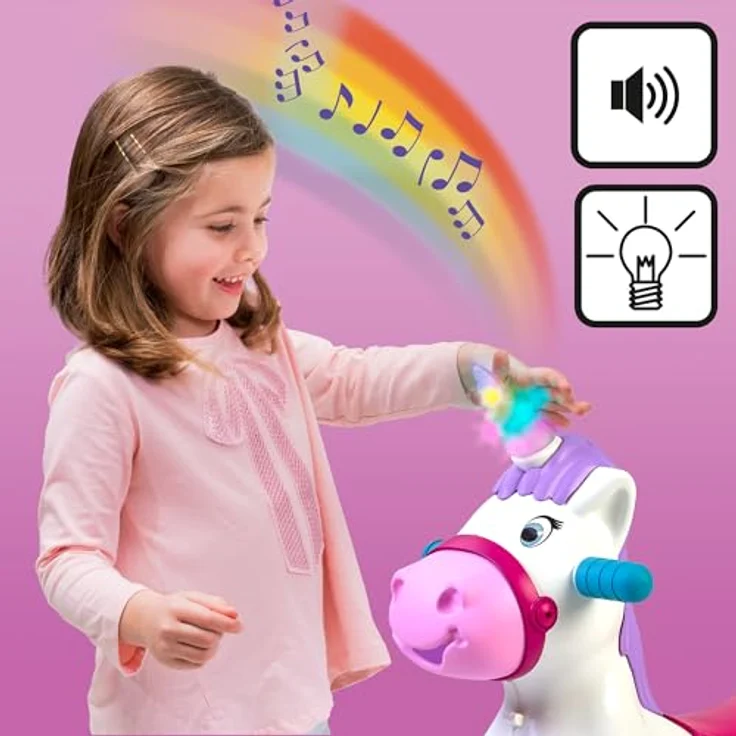 FEBER Baby Einhorn Lauflernhilfe, 2-in-1 Wippe mit Wieh- und Trompeten-Sound, fördert psychomotorische Fähigkeiten, für Kinder ab 3 Jahren, bunt (FED35000) – Bild 4