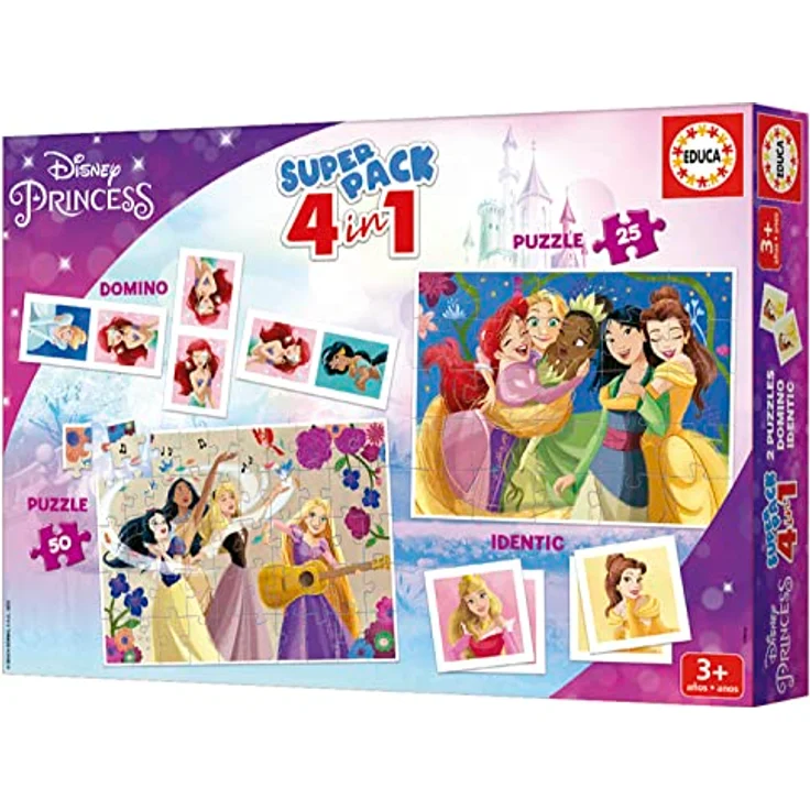Educa Disney Prinzessinnen 4-in-1 Superpack, Domino, Memo-Spiel und 2 Puzzles mit 25 und 50 Teilen, Lernspielzeug für Mädchen ab 3 Jahren, offiziell lizenziert – Bild 4