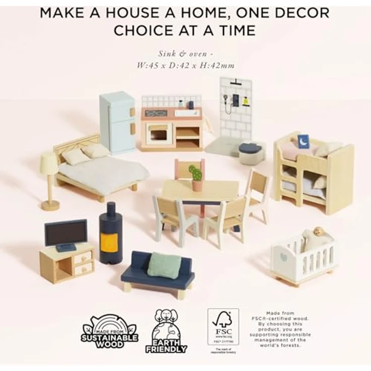 Le Toy Van Wooden Dolls House Full Starter Furniture & Accessories Play Set, 37-teiliges Holzspielset für Puppenhäuser, altersgerecht ab 3 Jahren – Bild 5