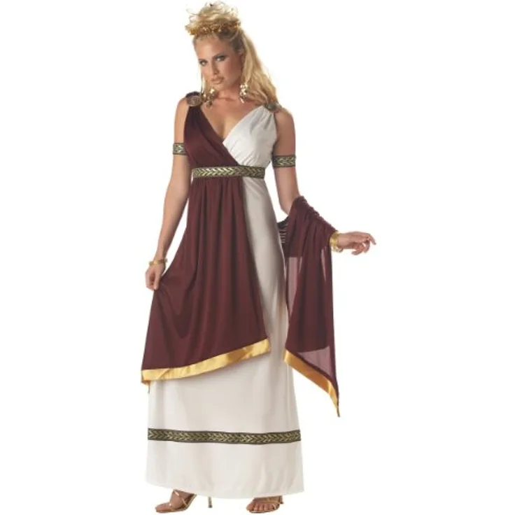 California Costumes Römische Kaiserin Kostüm für Erwachsene, Weiß/Burgunderrot, XL (12-14) mit Satinverzierungen und V-Ausschnitt