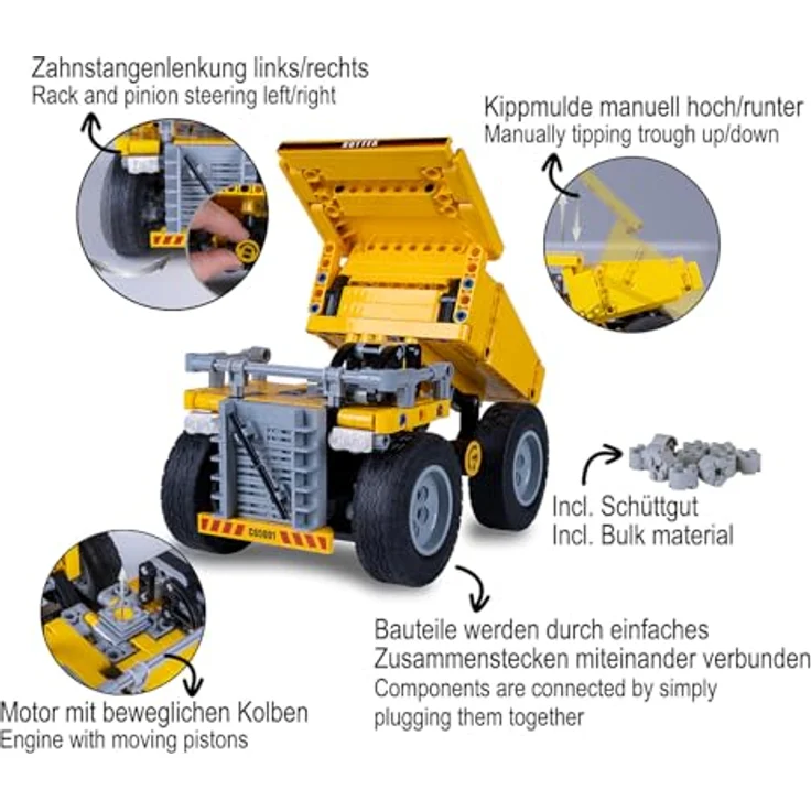 JAMARA CADA Muldenkipper Bricks, 372 Teile, manuelle Kippmulde und Zahnstangenlenkung, Bau-Set für Kinder ab 8 Jahren – Bild 4