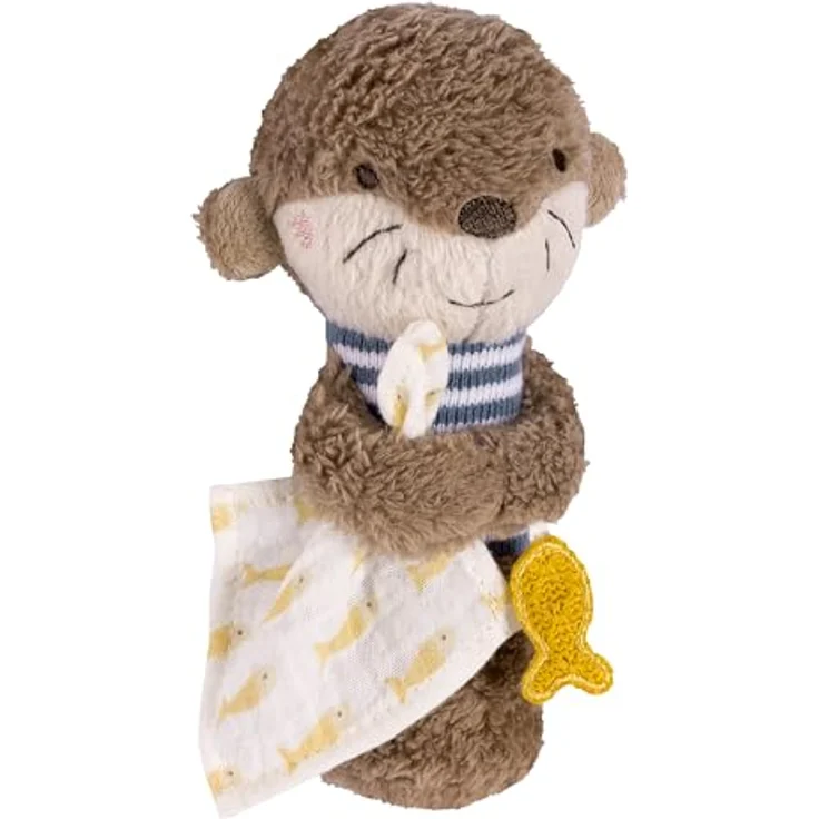 Fehn Greifling Otter Theo, Stabgreifling mit Rassel und Quietsche, für Babys ab 0 Monaten, ideal als Geschenk – Bild 1