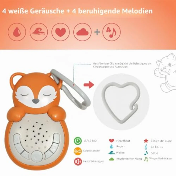 Cloud b Sweet Dreamz Fox, Maschine mit weißem Rauschen & Nachtlicht für Kinder, 4 beruhigende Geräusche & 4 Schlaflieder, smarter Sensor – Bild 5