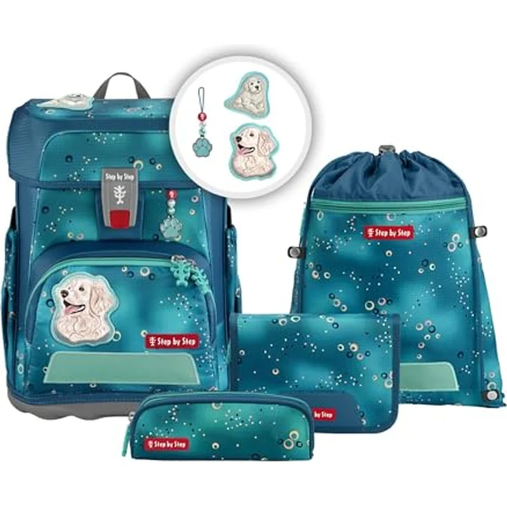 Step by Step Cloud Schulranzen-Set „Dog Basty“, 5-teilig, türkis, ergonomischer Tornister mit Reflektoren, höhenverstellbar, 19L für Jungen ab der 1. Klasse – Bild 1