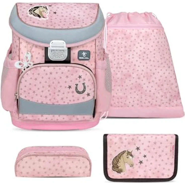 Belmil Mini-Fit Schulranzen Set 4-teilig (405-33/AG/S) (Star Horses) - Leichtes ergonomisches Schulranzen-Set für Erstklässler, wasserdicht, reflektierende Elemente, AGR empfohlen – Bild 1