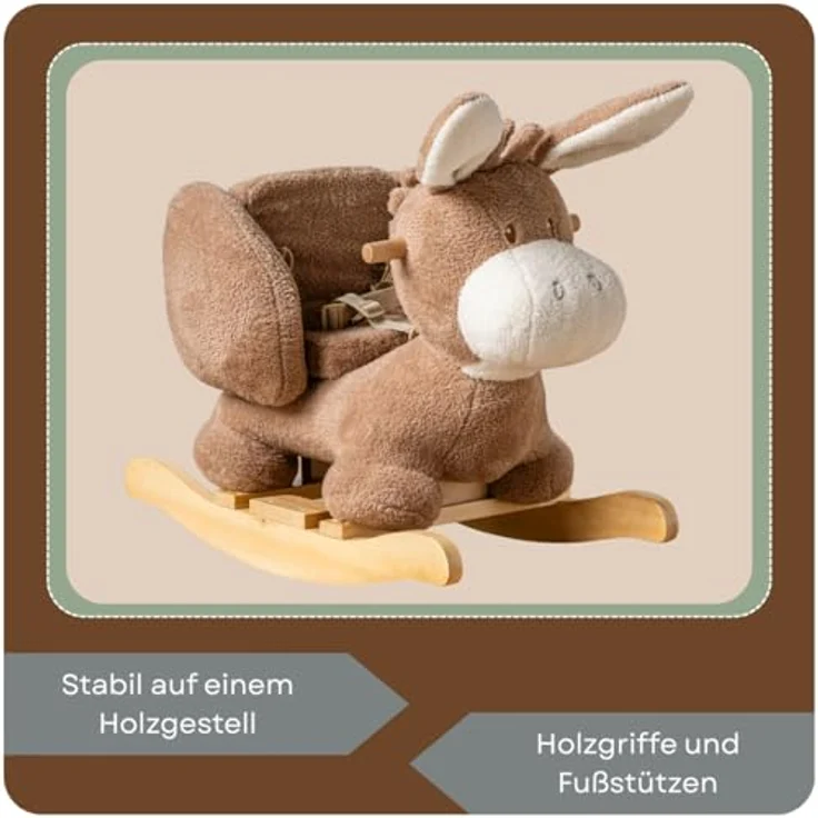 Nattou Schaukeltier Esel, mit Sicherheitsgurt, aus 100% Polyester, Teddy, beige, für Kinder von 10 bis 36 Monaten – Bild 4