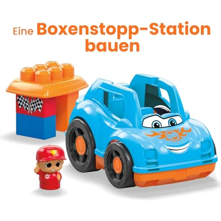 Mega Brands MEGA HKN41 BLOKS Bauklötze für Kleinkinder, Rennauto Ricky mit abnehmbarem Dach, integriertes Staufach und 1 Figur, Spielzeug für Kinder ab 1 Jahr – Bild 3