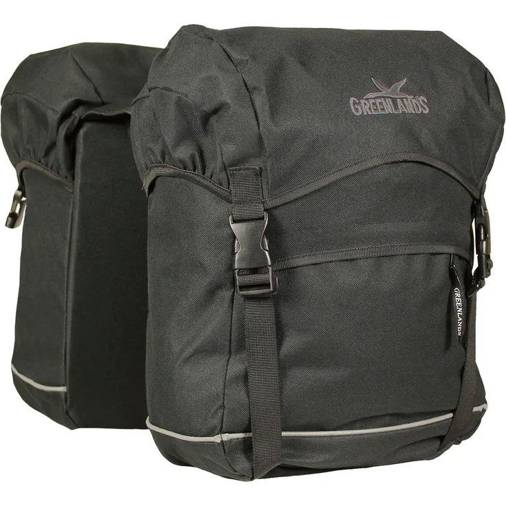 GREENLANDS BICYCLE BAGS Fahrradtasche Doppel Travel 50 Liter, mit Regenhülle, reflektierende Elemente, schwarz