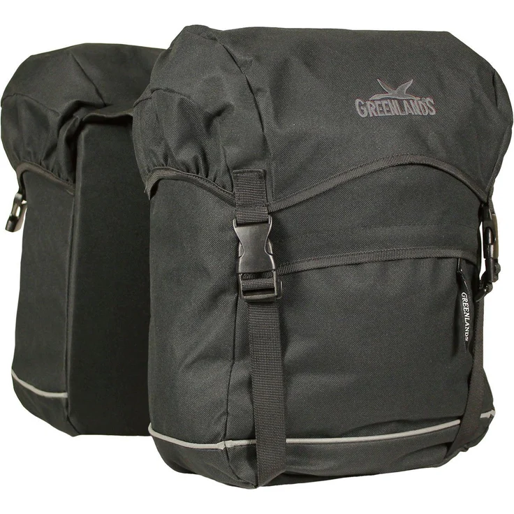 GREENLANDS BICYCLE BAGS Fahrradtasche Doppel Travel 50 Liter, mit Regenhülle, reflektierende Elemente, schwarz