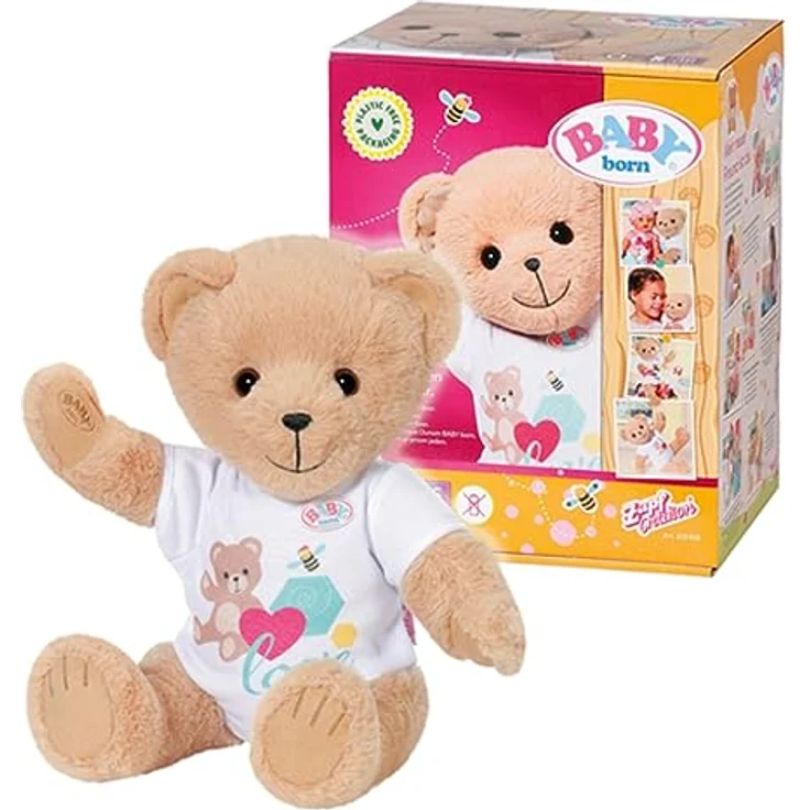 Zapf Creation 835388 BABY born Bär mit weißem Strampler- Teddybär Kuscheltier, bewegliche Arme und Beine, drehbarer Kopf, waschbar per Handwäsche, mit Freundschaftsbuch und Stickerbogen. – Bild 2