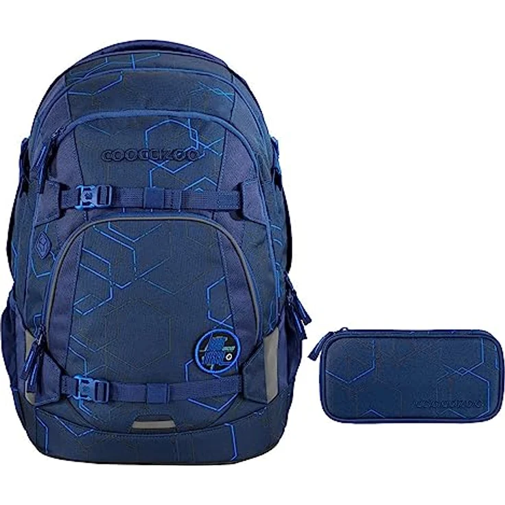 coocazoo Schulranzen Schulrucksack-Set MATE Blue Motion, ergonomisch, reflektierende Flächen, für Körpergröße 135 - 180 cm, 30 l, 2-teilig (Rucksack, Mäppchen) – Bild 2