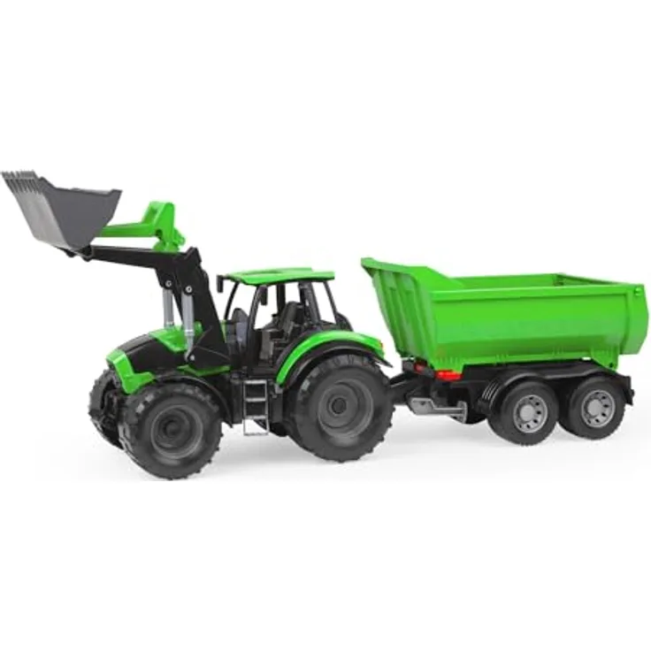 Lena WORXX Traktor Deutz-Fahr Agrotron 7250 TTV, Spielzeugfahrzeug mit Anhänger, verstellbarer Traktorschaufel und verriegelbarer Kippmulde, 74 cm, für Kinder ab 3 Jahren