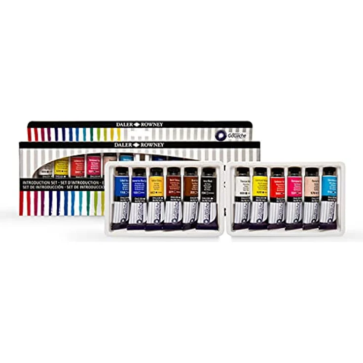 Daler Rowney Aquafine Gouachefarbe Einführungsset, 12 hochpigmentierte Farben à 15 ml Tuben, wasserbasierte, deckende Aquarellfarben für Leinwand und Papier – Bild 3