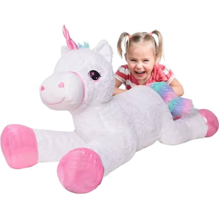 TE-Trend XXL Einhorn Plüschtier 120cm, weißes Kuscheltier mit rosa Glitzerhorn und Regenbogen Schweif, ideales Geschenk für Kinder und Jugendliche – Bild 2