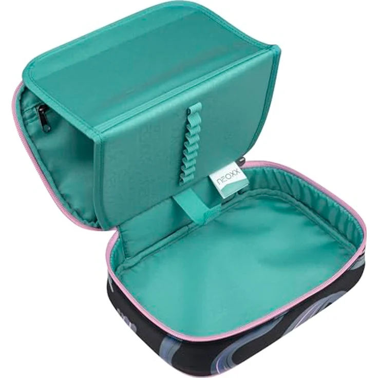neoxx Schlamperbox Dunk Hello Wave, Federmäppchen mit Platz für 1 Geodreieck und 26 Stifteschlaufen, ca. 23,5 x 17 x 6,5 cm, aus 100% recyceltem PET – Bild 3