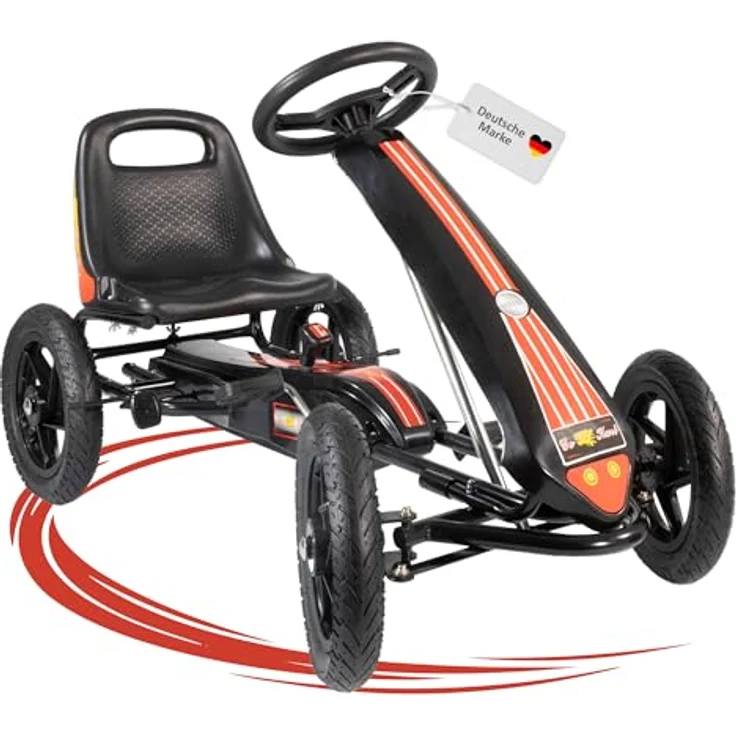 Lemodo Go-Kart für Kinder 5-9 Jahre, Tretfahrzeug mit Luftreifen, Vorwärts-Rückwärtsgang, schwarz – Bild 1