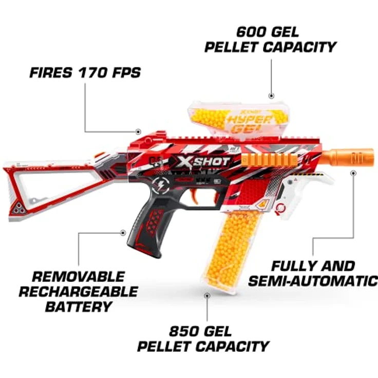 ZURU X-Shot Hyper Blaster Trace Fire, Blaster mit 10.000 Gel-Kugeln, blendfreie Oberfläche – Bild 3