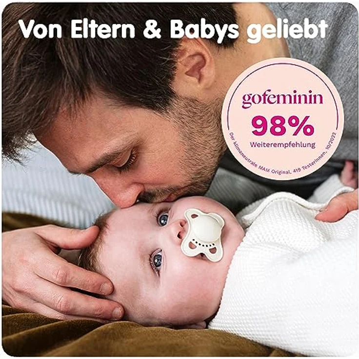 MAM Original Schnuller im 2er-Set, zahnfreundlicher Baby aus nachhaltigen & bio-erneuerbaren Materialien, Sauger aus SkinSoft Silikon, mit Schnullerbox, 0-6 Monate, Fisch/Seerose – Bild 3