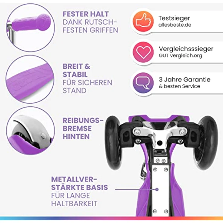 Fun Pro ONE Roller, der Sichere Premium Roller Kinder 3 Jahre, LED Räder, faltbar, 3 Jahre Garantie, blau – Bild 2
