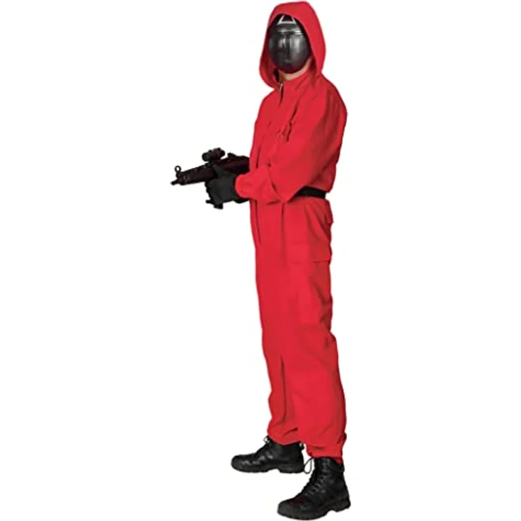 Maskworld Squid Game Aufseher (XL), rotes Kostüm mit Reißverschluss, Funktionalen Taschen und Gürtel – Bild 2