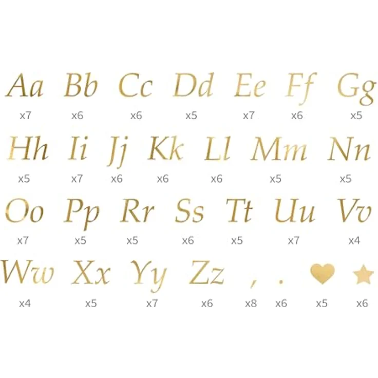 partydeco Sticker, Buchstaben Aufkleber 5 Bögen - 143 Buchstaben 25 Zeichen Sticker Gold - Selbstklebend & vielseitig einsetzbar – Bild 2