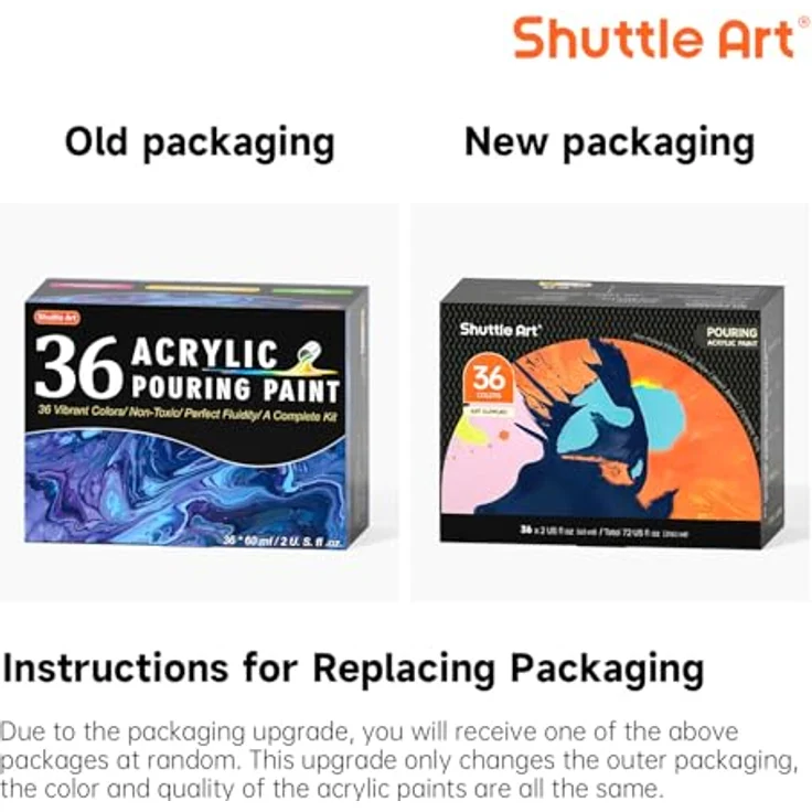 Shuttle Art Pouring Acrylfarben Set, 36 Flaschen (je 60 ml) mit Silikonöl, 4 Leinwänden, Messbechern und Zubehör, vorgemischte Farben für Stein, Holz, Papier – Bild 2