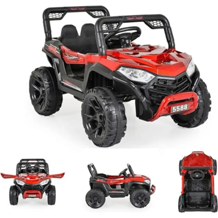 Moni Kinder Elektroauto Buggy Fast UTV 5588, metallic, mit Fernbedienung, MP3- und USB-Funktion, Sicherheitsgurt, rot – Bild 1