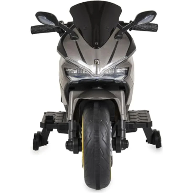 Moni Kinder Elektromotorrad Surfer, mit Stützrädern, Fußstütze, Bluetooth und MP3-Ausgang, grau – Bild 3