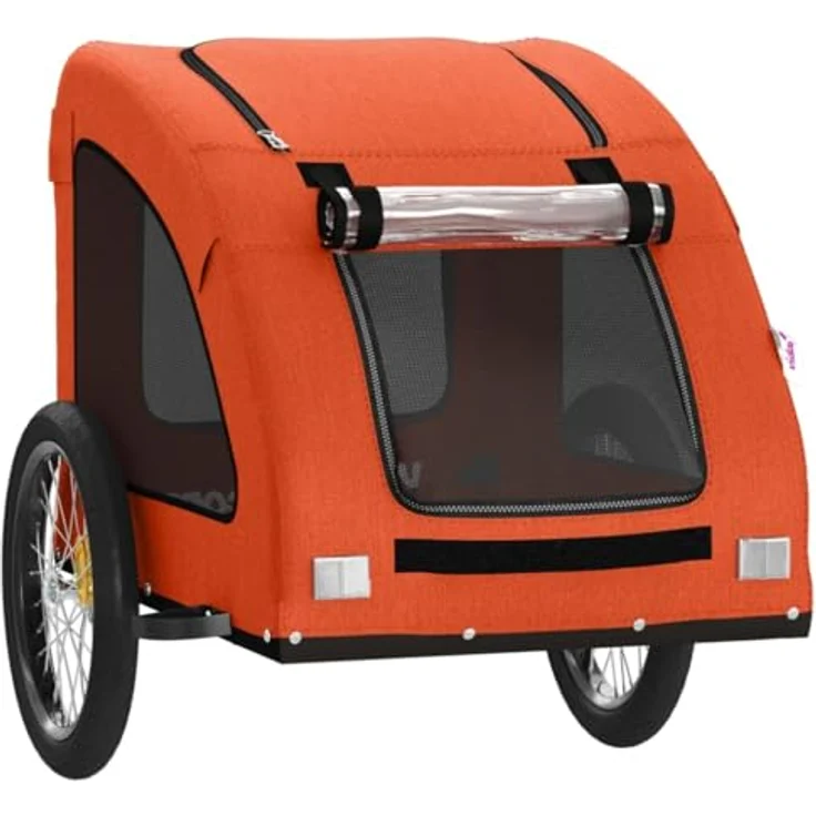 vidaXL Fahrradhundeanhänger Fahrradanhänger für Hunde Orange Oxford-Gewebe und Eisen, mit PVC-Dach und reflektierenden Elementen – Bild 5
