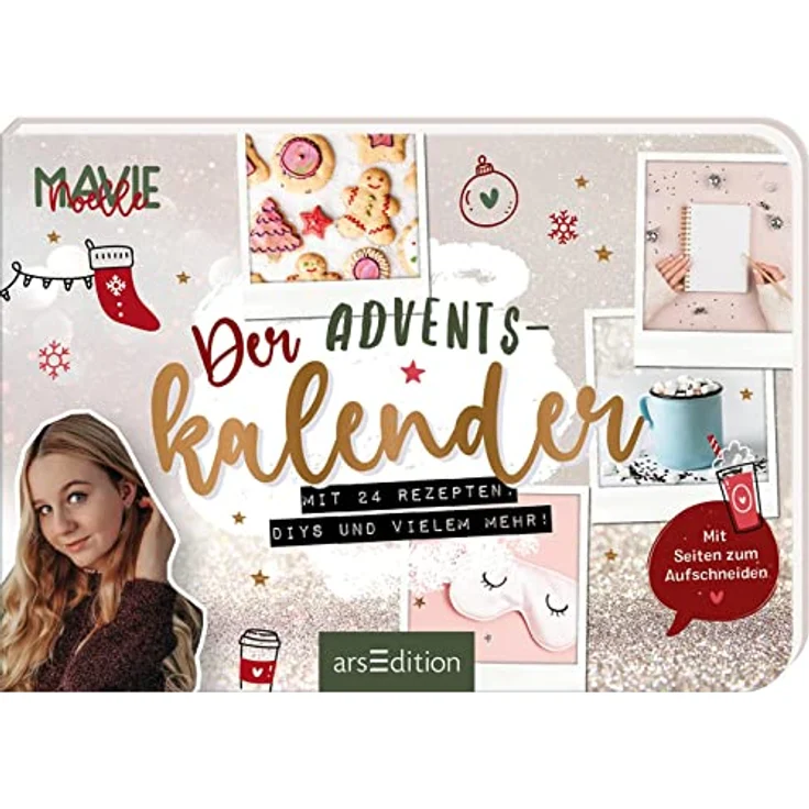 Ars Edition Mavie Noelle Adventskalender, interaktives Buch mit 96 Seiten und 24 kreativen Ideen für Weihnachten – Bild 1