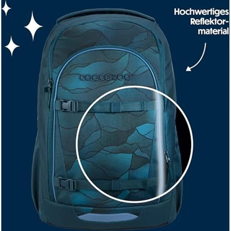 Coocazoo EVERY „Christal Waves“, ergonomischer Schulrucksack in Blau, höhenverstellbar mit Brustgurt & Hüftgurt, 30L Volumen, reflektierende Elemente, für ab der 3. Klasse – Bild 5