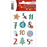 HERMA 15189 Aufkleber Zahlen 1-24 Glitzer, 24 Stück, Weihnachten Sticker mit Weihnachtskugel Sterne Motiv, Nummer Ziffer Klebezahlen Etiketten für Weihnachtsdeko Adventskalender Dekoration DIY Basteln, bunt